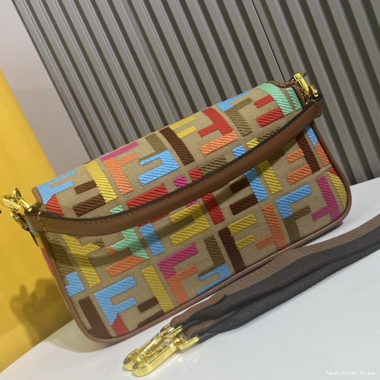 Cheap FF Canvas Medium Fendi Bag Motif In Beige Baguette Multi 0815